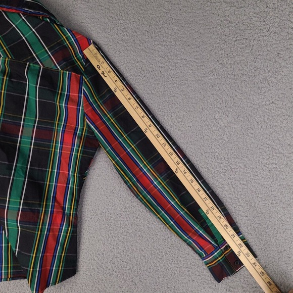 NY & Co 7th Avenue Shirt Womens Medium Plaid Ruffle Retro V neck Button Down - Picture 15 of 15